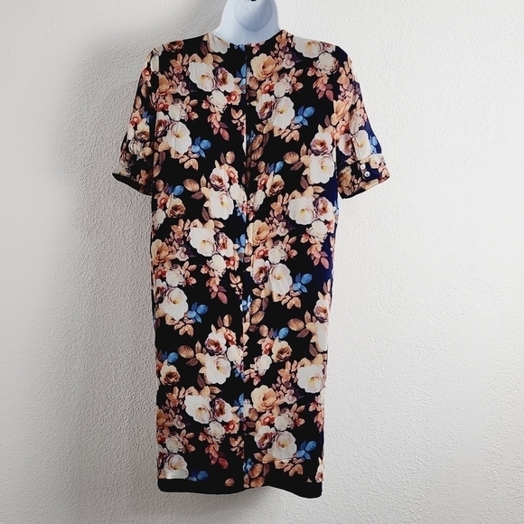 J. Crew Silk Blue Antique Floral Keyhole Neck Short Sheer Sleeved Shift S: 0 - Picture 3 of 10